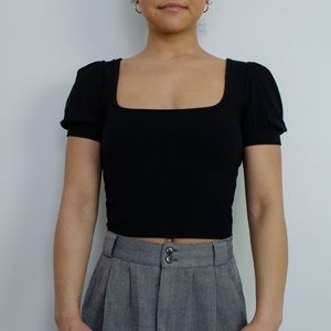 Garage Crop Top with Puff Sleeves | Size XSmall | Black